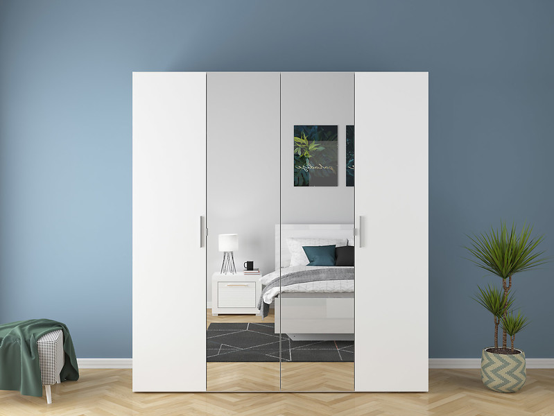 Szafa modułowa Flex 200 cm z drzwiami i lustrem biały połysk