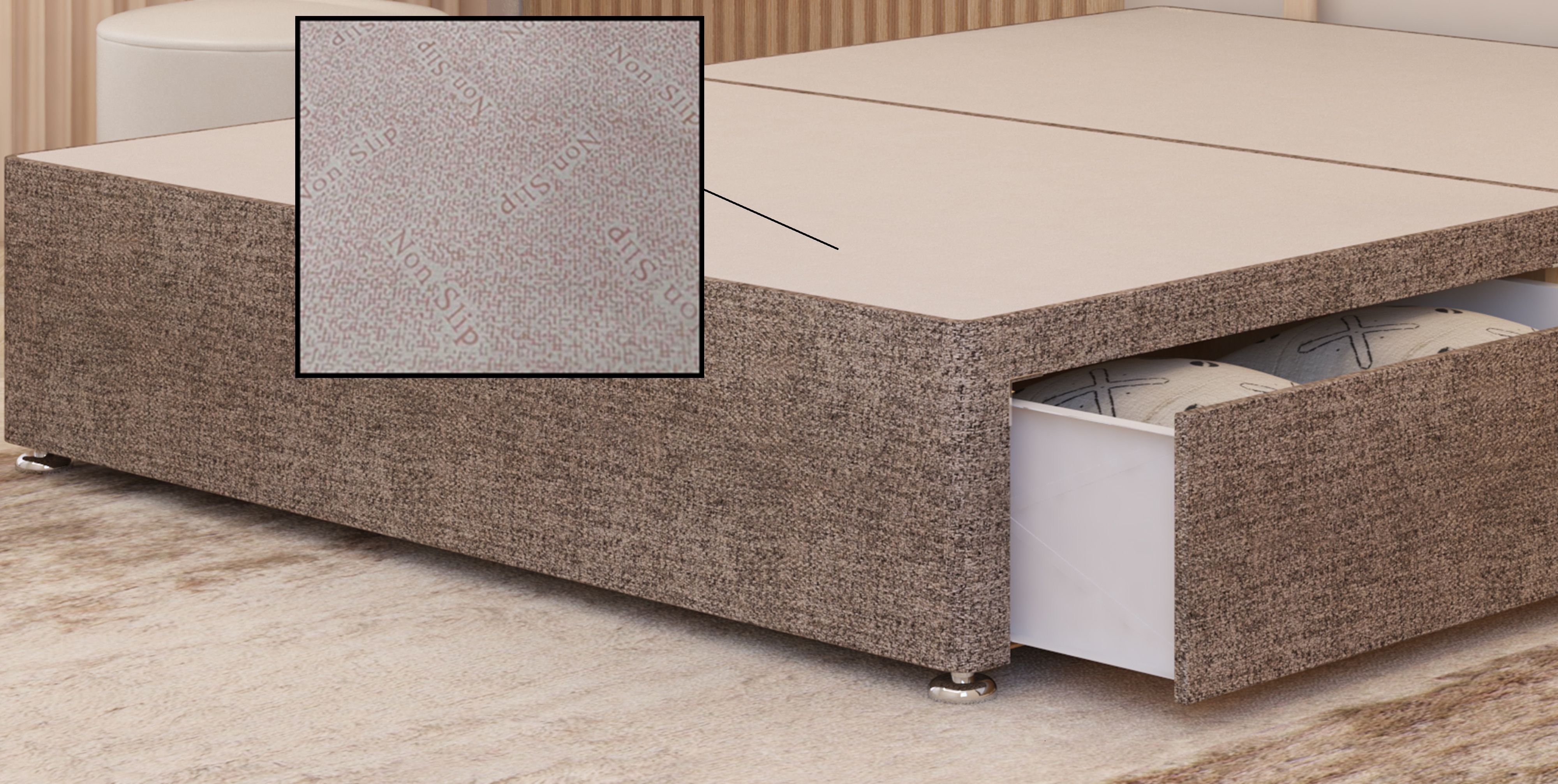 Somnior Alexas 2 Draw Divan Bed Base with Headboard Tweed Fabric