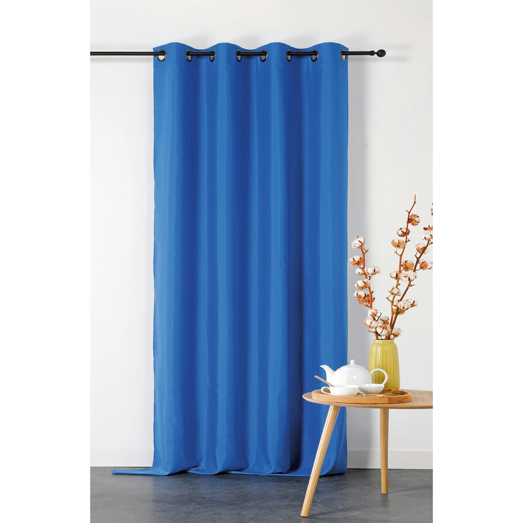 - Rideau double natte polyester bleu 135x240 cm