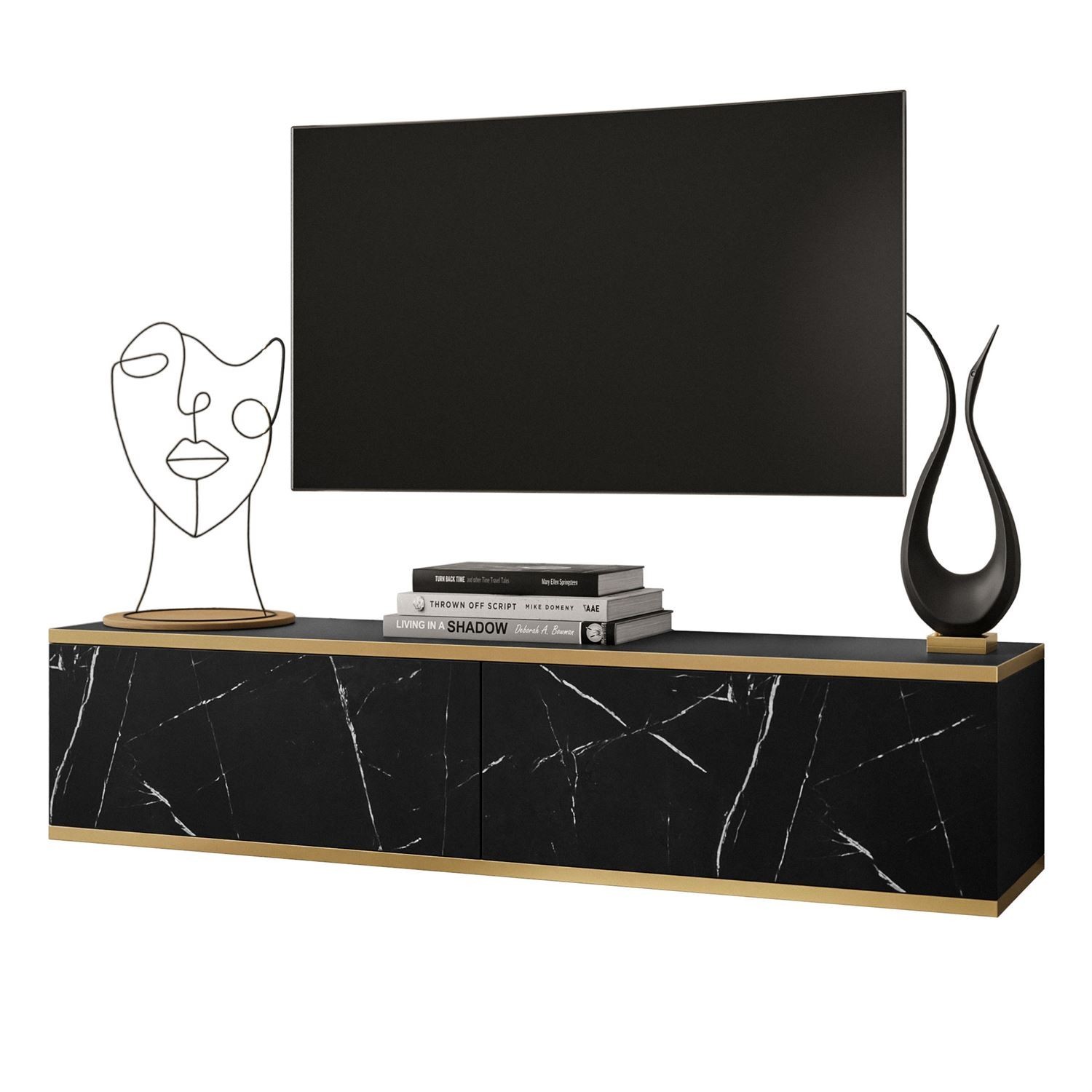 Szafka RTV OXFORD 135 cm marmur black royal podwieszana