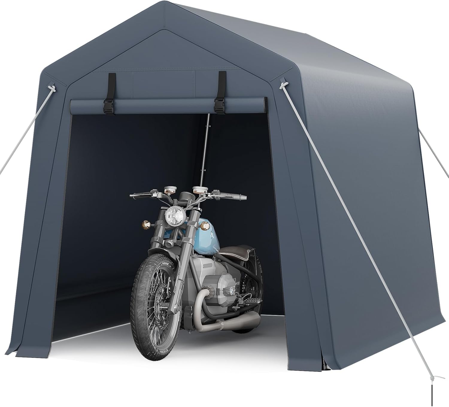 GarveeHome 6x6 FT Portable Outdoor Storage Shed with Roll-Up Zipper Door & Vent, 240G Heavy-Duty Shelter Waterproof PE Tarp, UV-Resistant Carport for Motorcycle, Firewood, Tools -Gray (Gray, 6x8)