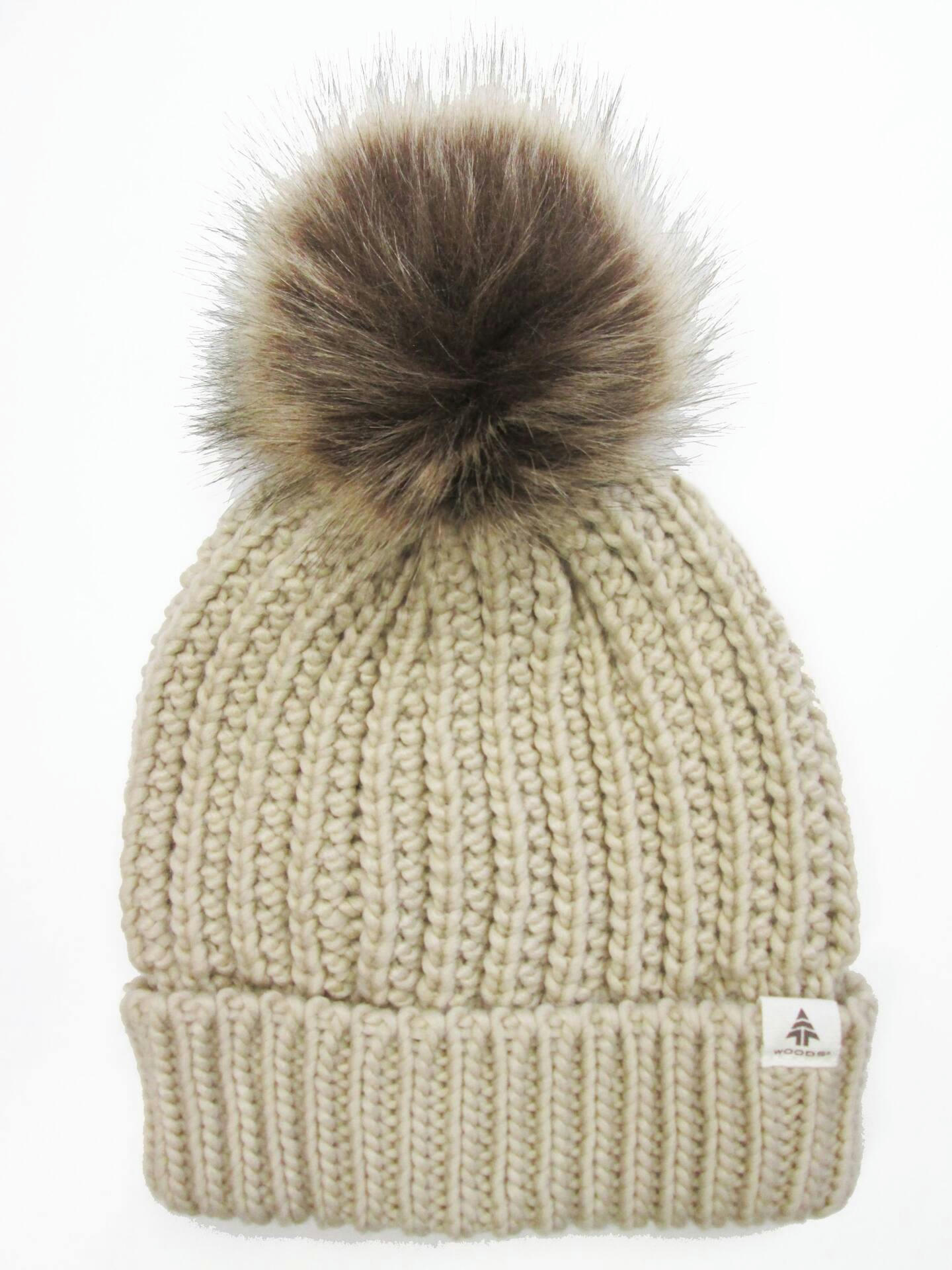 Woods Women's Faux Fur Pom-Pom Cuffed Knit Toque Beanie Hat Warm Winter Ski/Snow Sports
