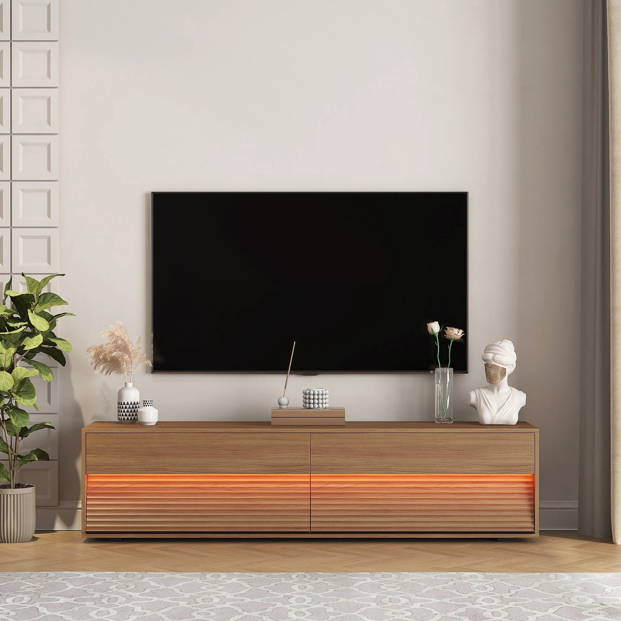 68-Inch Modern Floating TV Stand with 16-Color LED Lights,Large Storage Entertainment