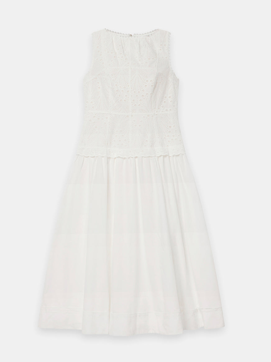 Elegant Sleeveless Lace Panel Midi Dress