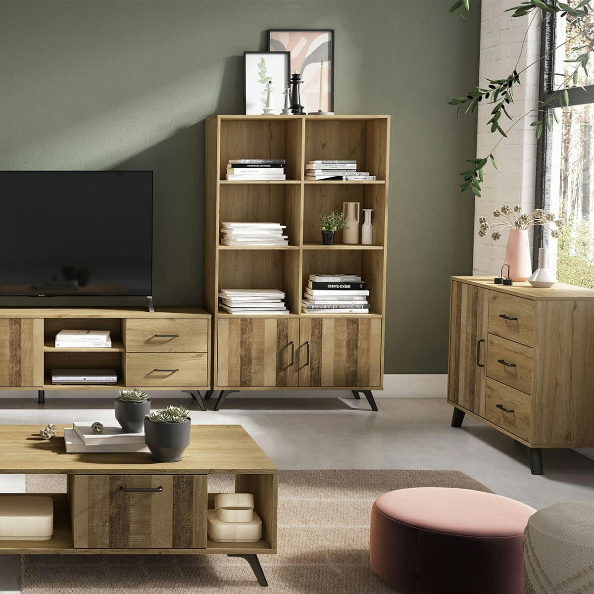 INARI - Bibliothèque 2 portes effet bois 92 cm