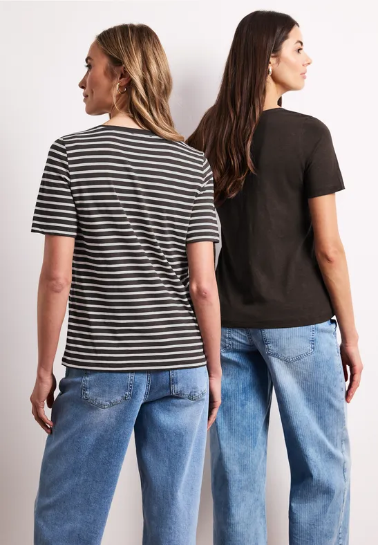 T-Shirts mit rounded V-Neck im 2er-Pack