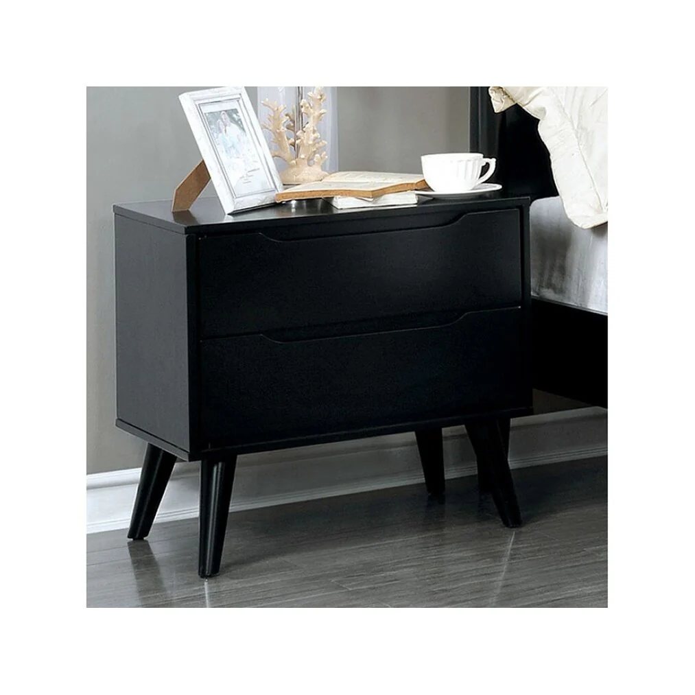 Mid-Century Modern 1pc Nightstand Bedroom Furniture Solid wood Round Tapered Legs 2-Drawers Bedside Table