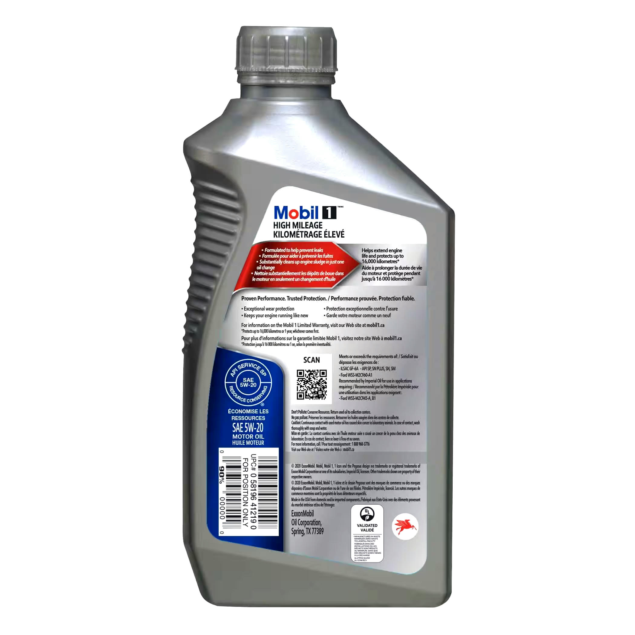 Mobil 1™ High Mileage 5W20 Synthetic Engine/Motor Oil, 1-L