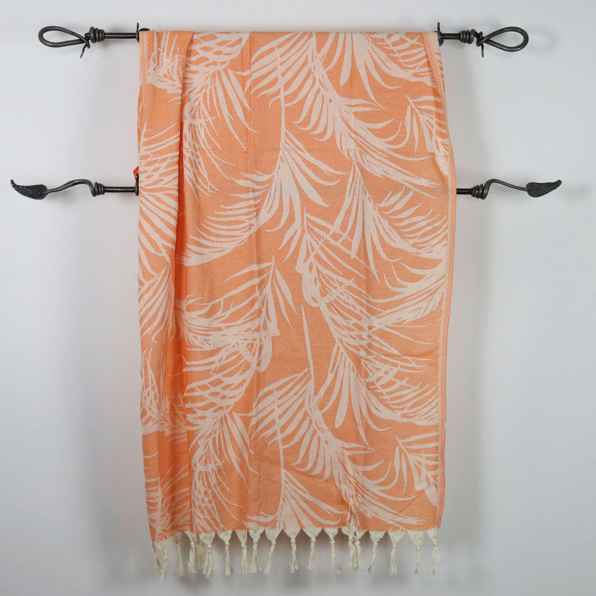- Fouta palmiers 100% coton avec franges orange 100x180cm