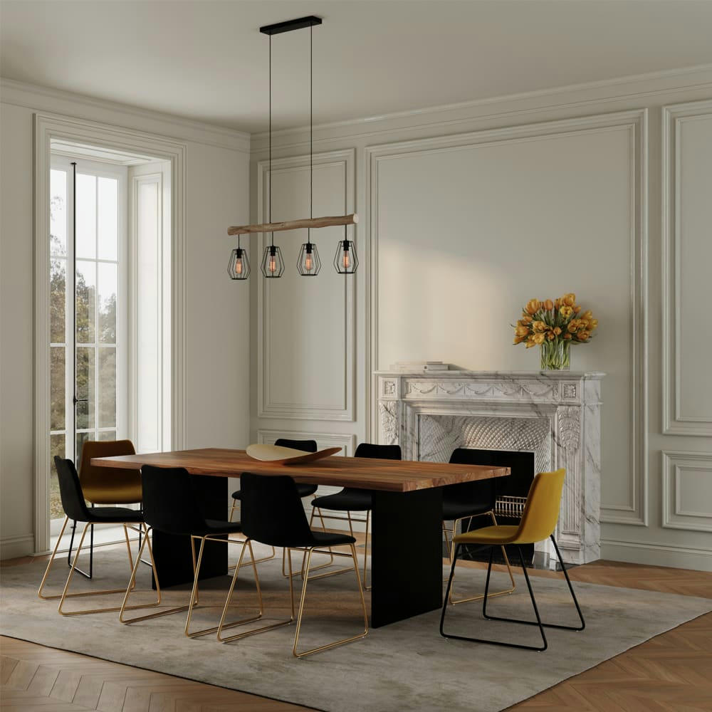 GASPARD - Chaise en velours jaune et pieds en métal noir (lot de 2)