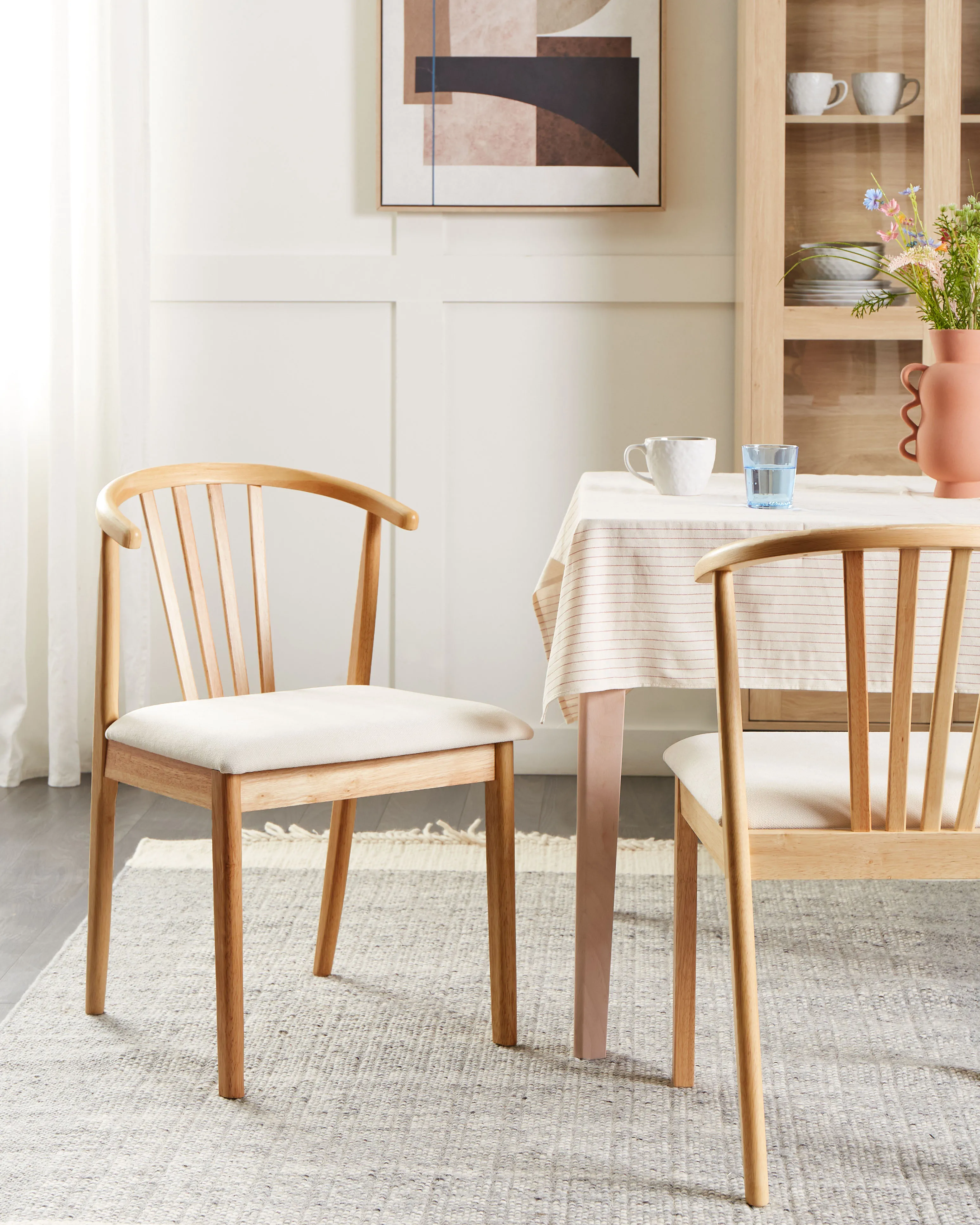 Set of 2 Dining Chairs CRAIG Wood Light Brown/ Beige