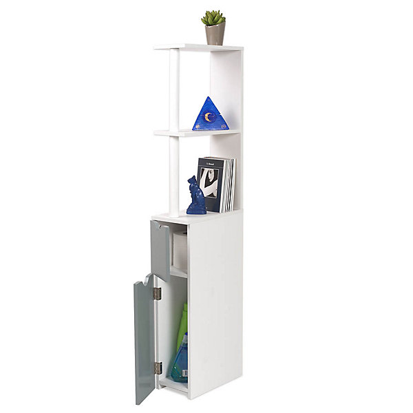 Meuble WC effet bois avec 2 portes grises
