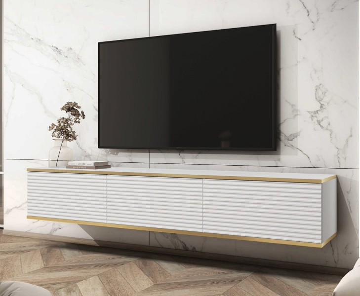 Szafka rtv POLO wisząca mdf ryflowany 175 cm - biała