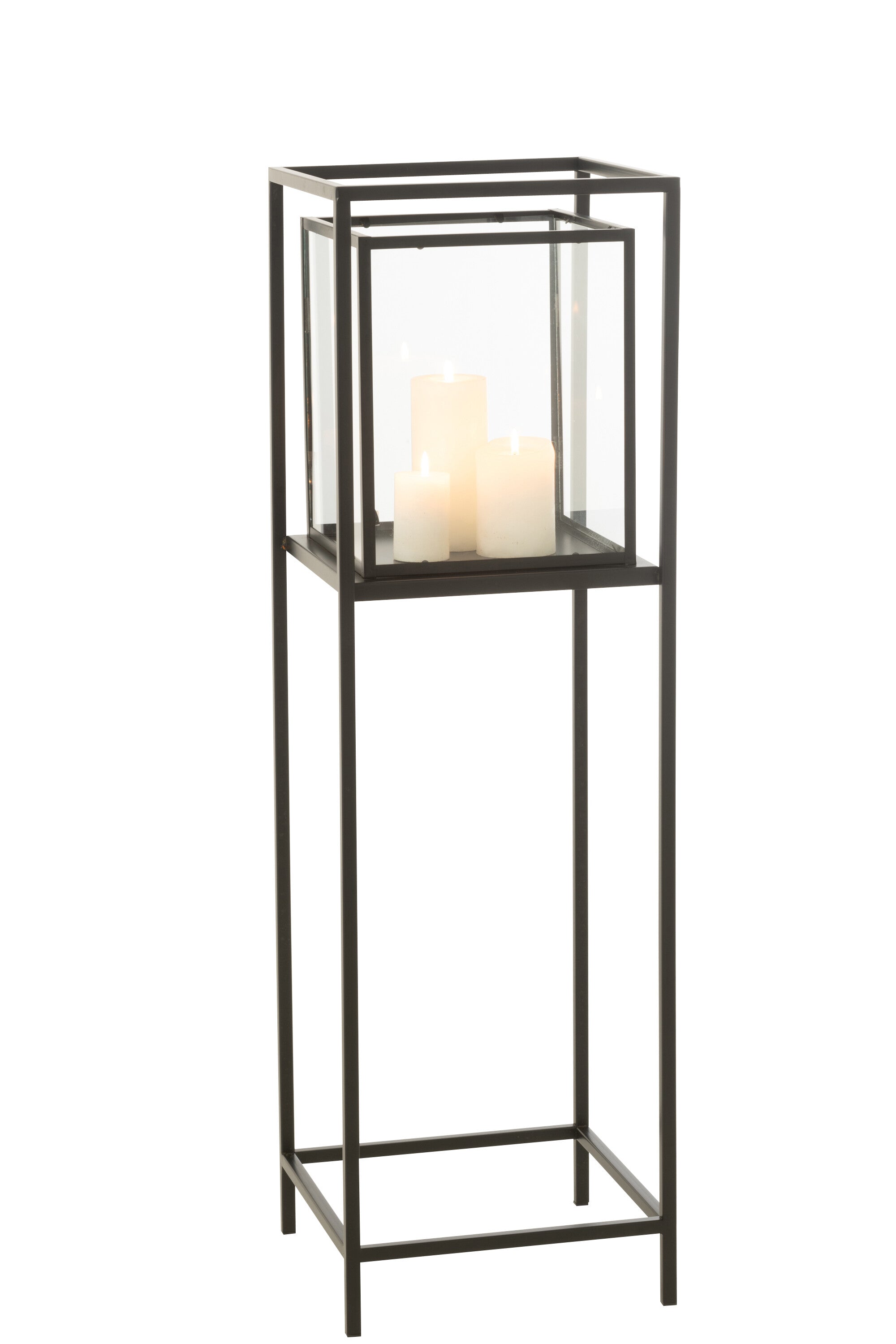 J-Line windlicht Vierkant - ijzer - zwart