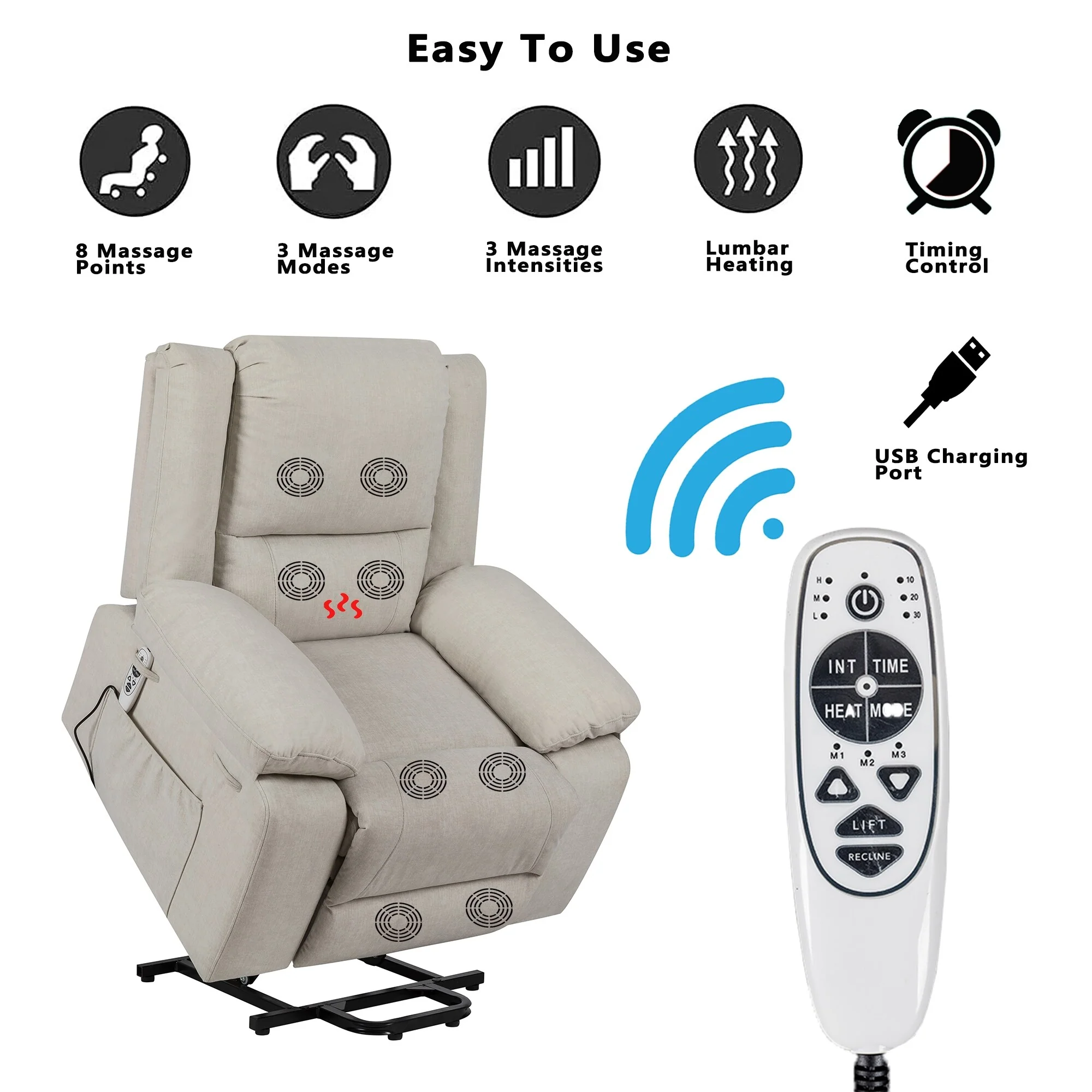 Lift Recliner Chair with Massage/Heat - 300lb Capacity  8-Point Vibration, Zero Gravity Position and Remote Contro