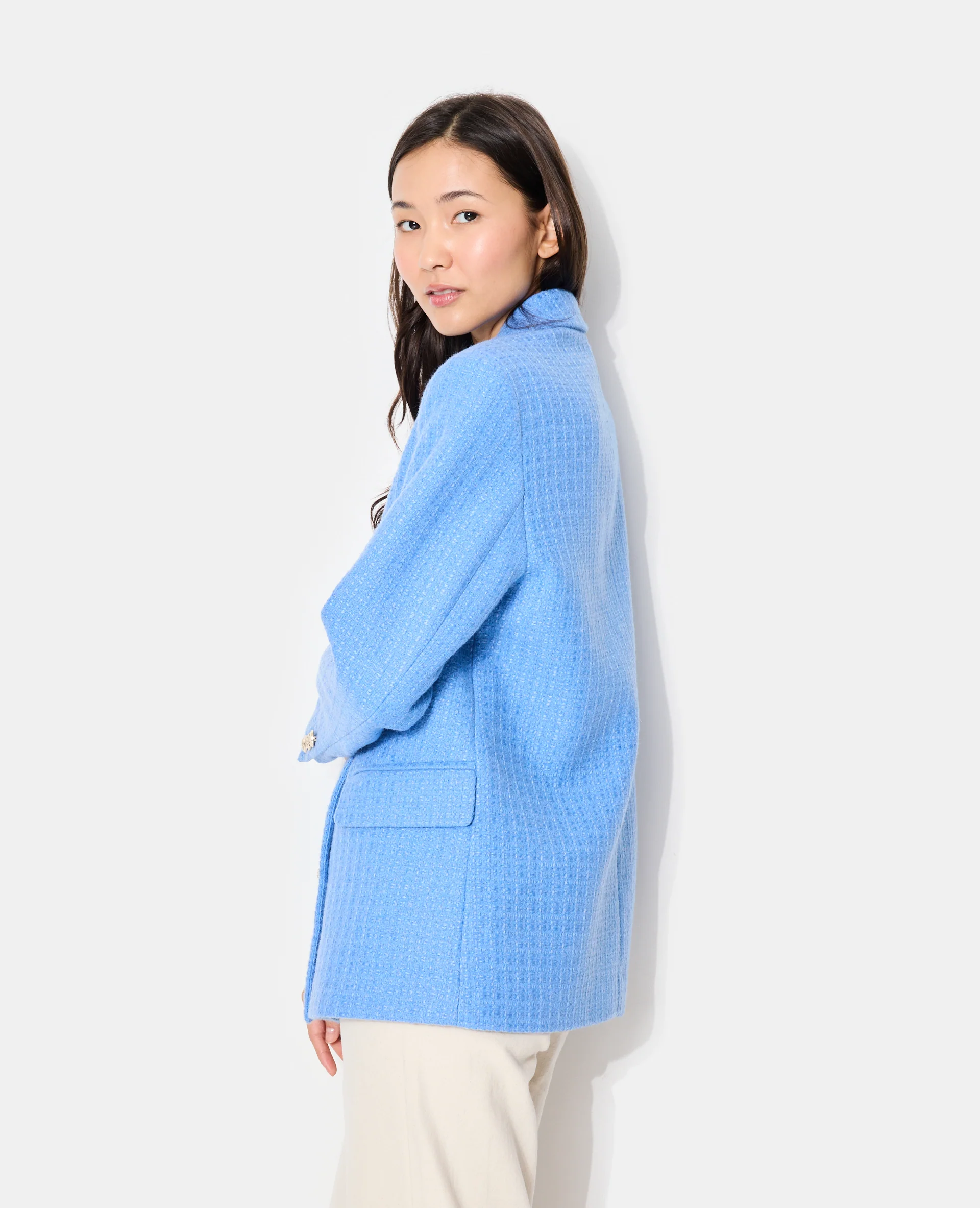 Veste blazer en tweed avec boutons écussons