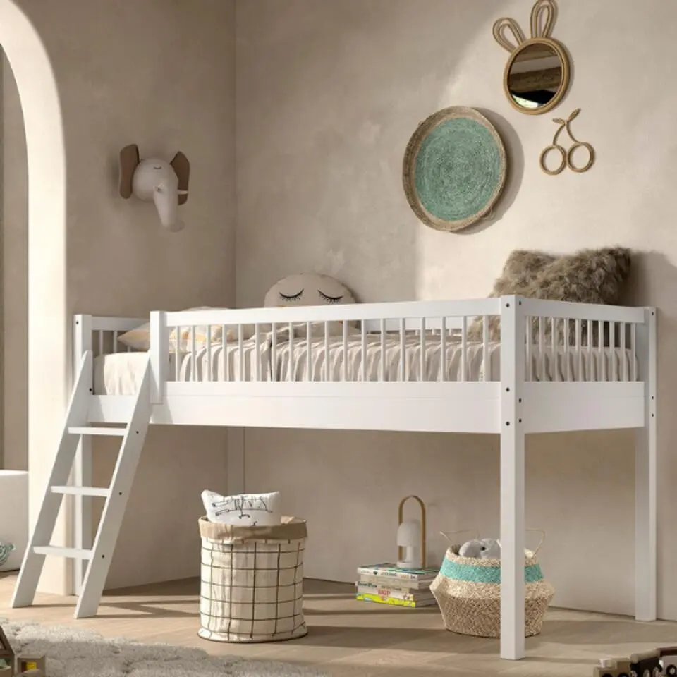 Halfhoogslaper Forrest 90x200cm - massief beukenhout - wit