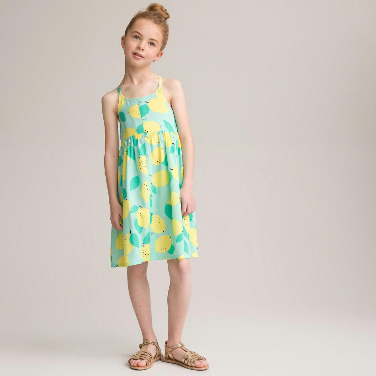 Robe à fines bretelles, imprimé citrons