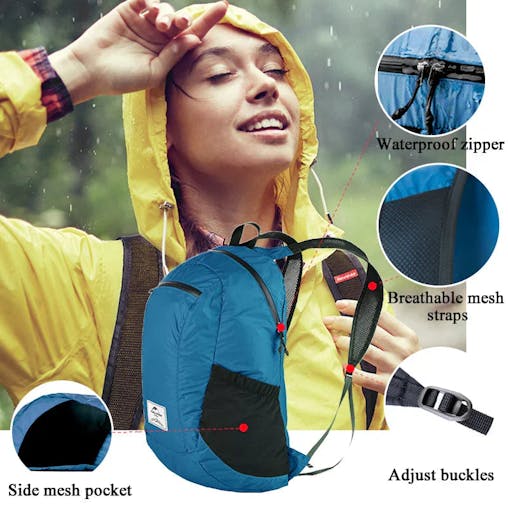 NNEOBA Ultralight 18L Foldable Waterproof Hiking Backpack - Blue