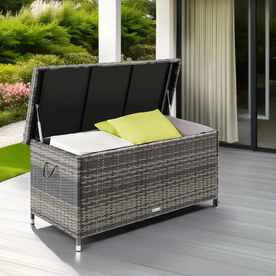 tectake Wicker opbergbox Kiruna met kunststof gaas, 120x55x61,5cm, 270l, Grijs