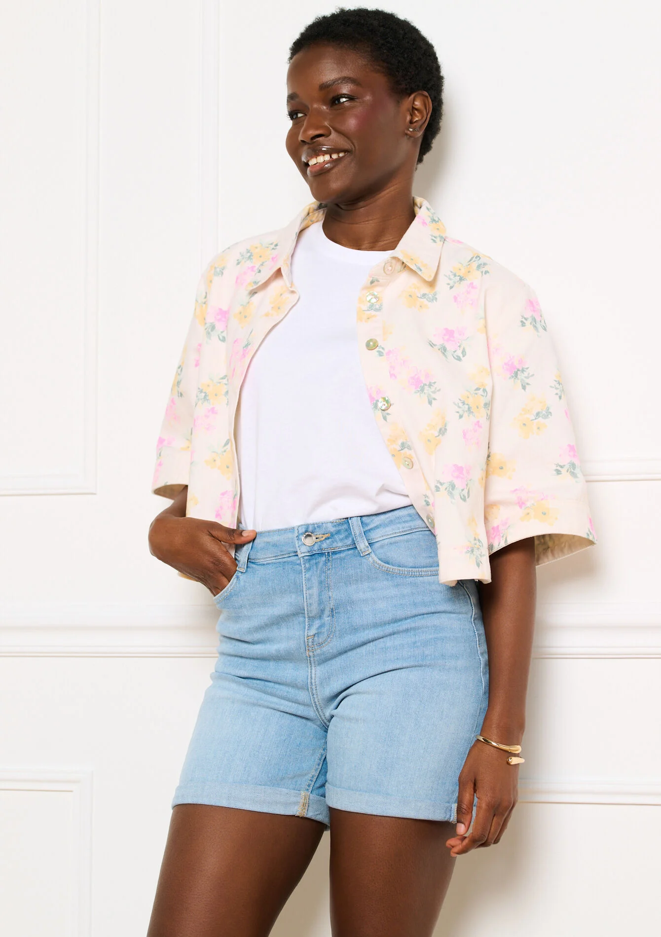 Denim short met hoge taille