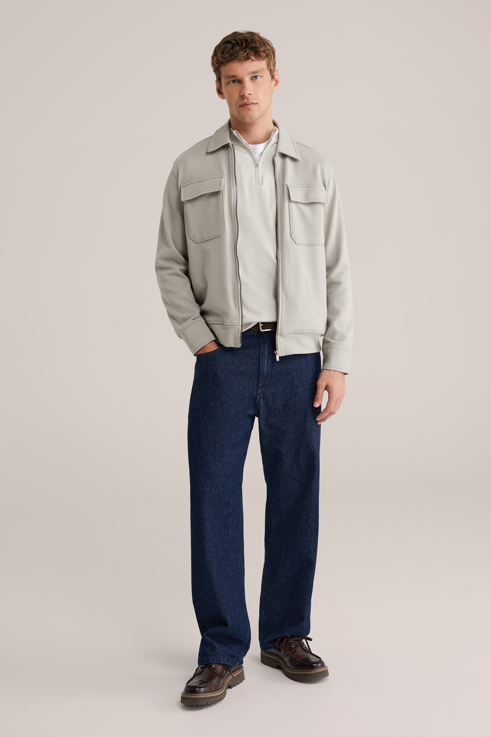 Heren regular fit overshirt met rits en borstzakken