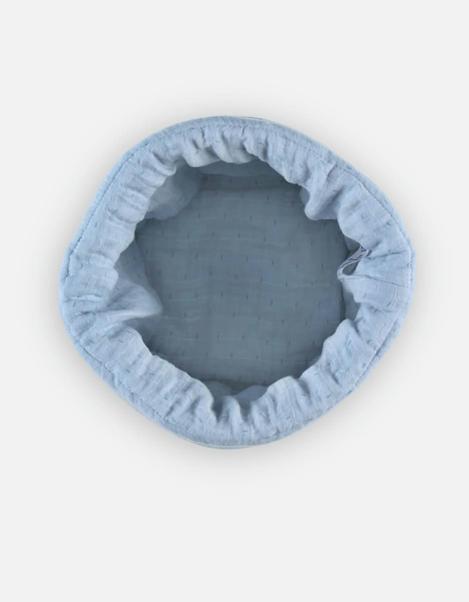 - Beauty case mousseline de coton BIO ouatinée, écru/bleu
