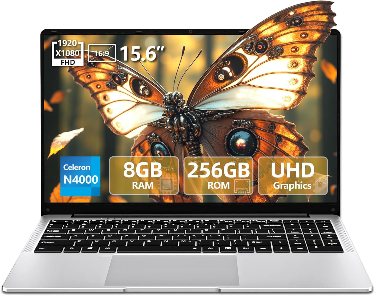 15.6 inch Laptop  Laptops with Celeron N4000  2025 Gaming Laptop for 8GB LPDDR4 256GB SSD  IPS FHD 1920x1080  WiFi+BT4.2+Mini HDMI+TF Card Slot  Traditional Laptops Computers Convertible 180° Netbook