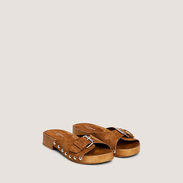 Mules à petits talons et rivetsen cro?te cognac | ENORA