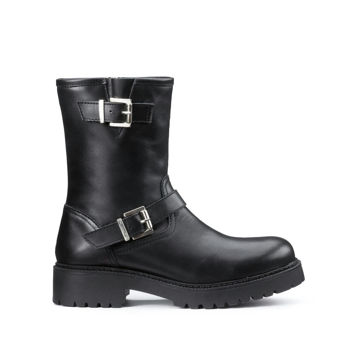 Boots motarde en cuir, semelle crantée