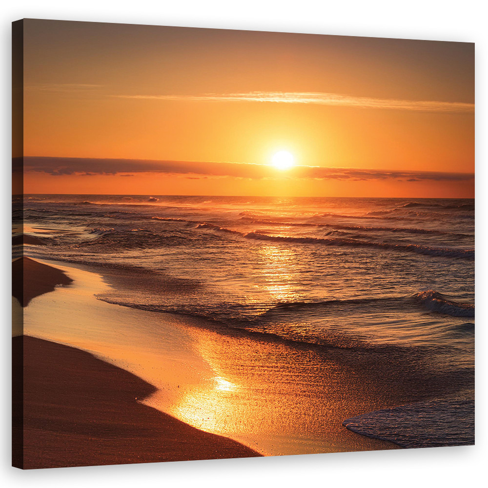 Feeby Obraz na płótnie, Zachód Słońca Plaża Krajobraz 30x30