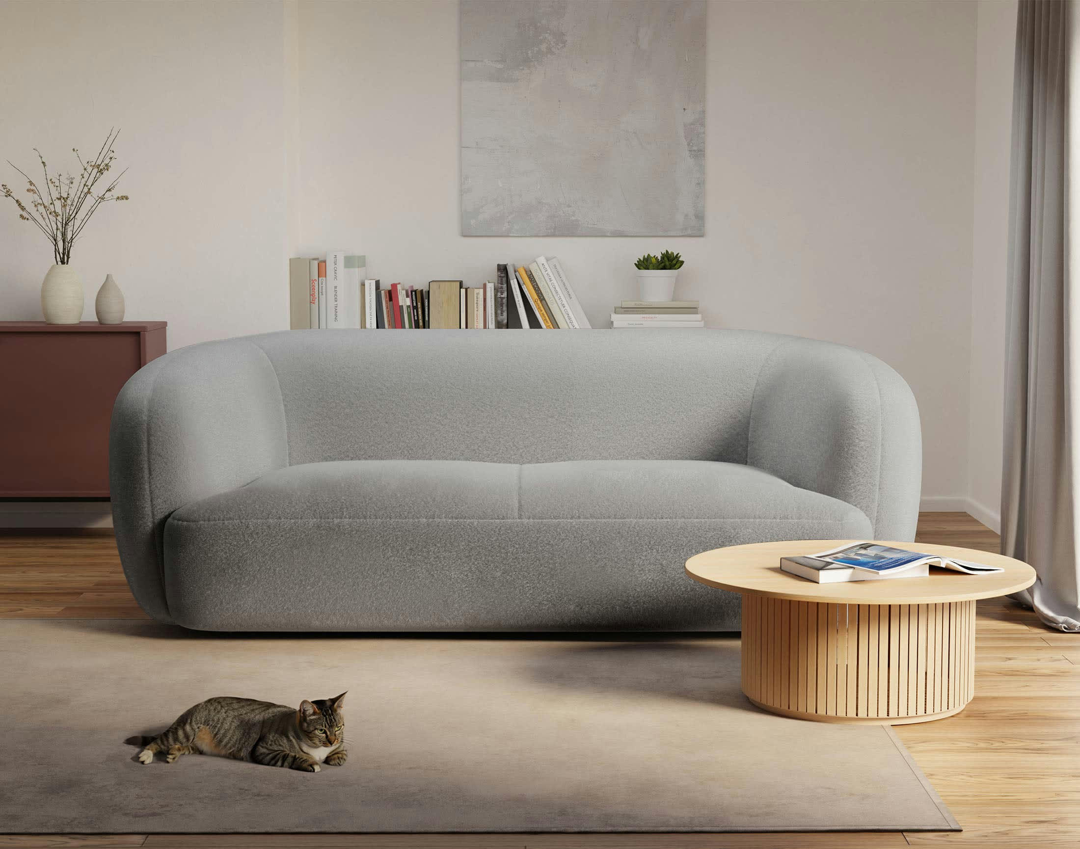 ERNEE - Canapé droit 3 places en velours gris