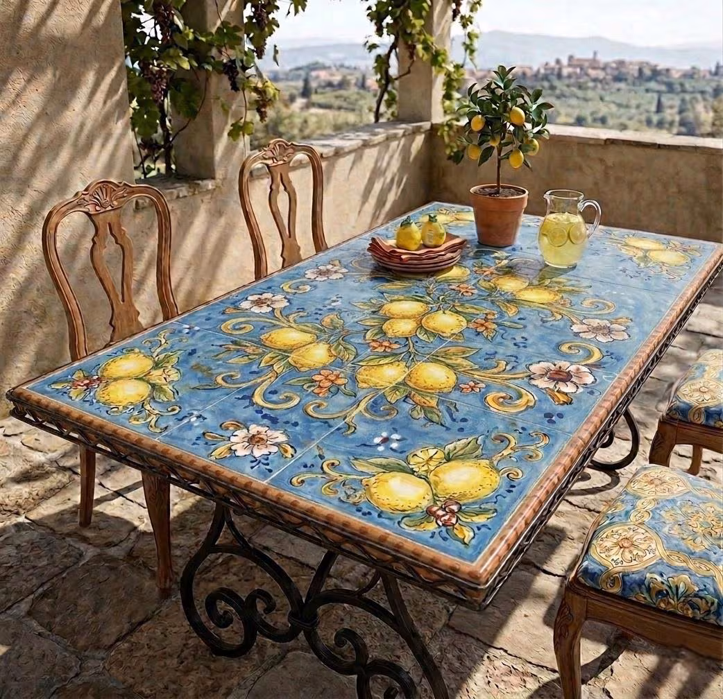 Italian Ceramic Art Pottery Tile Table Top Dining Hand Painted Pattern Amalfi Lemons Made in ITALY Tuscan