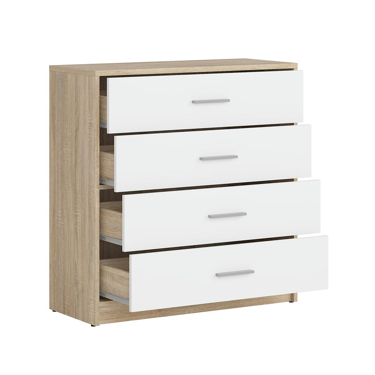 - Commode 4 tiroirs stratifiés naturel et blanc