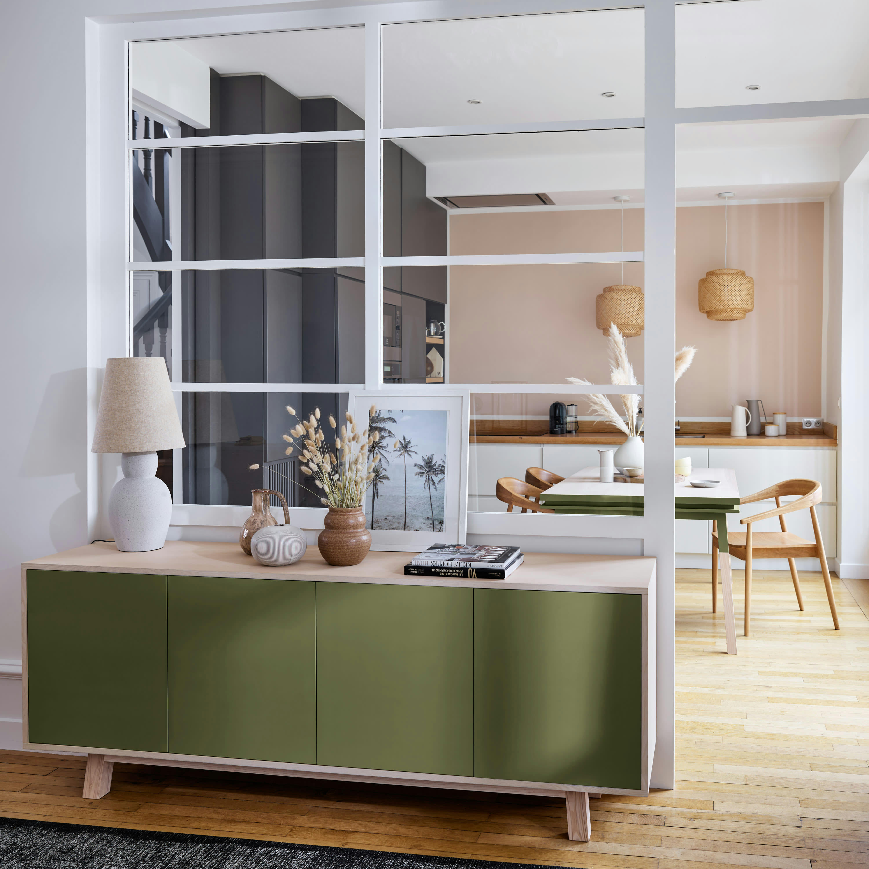 KUBE - Buffet 4 portes en frêne 180 cm, hauteur 94 cm