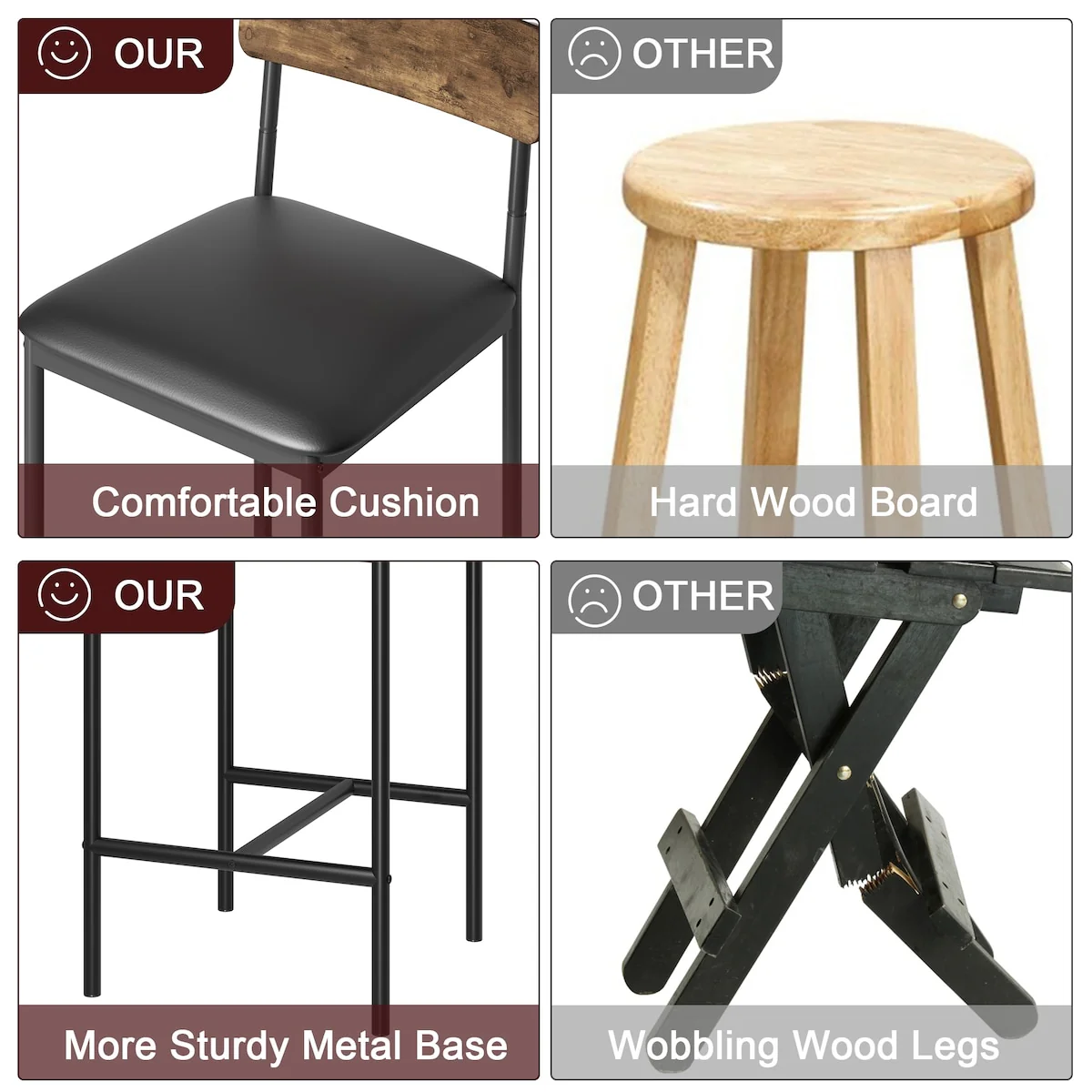 Bar Stools Set of 4, Kitchen Bar Stools with Footrest