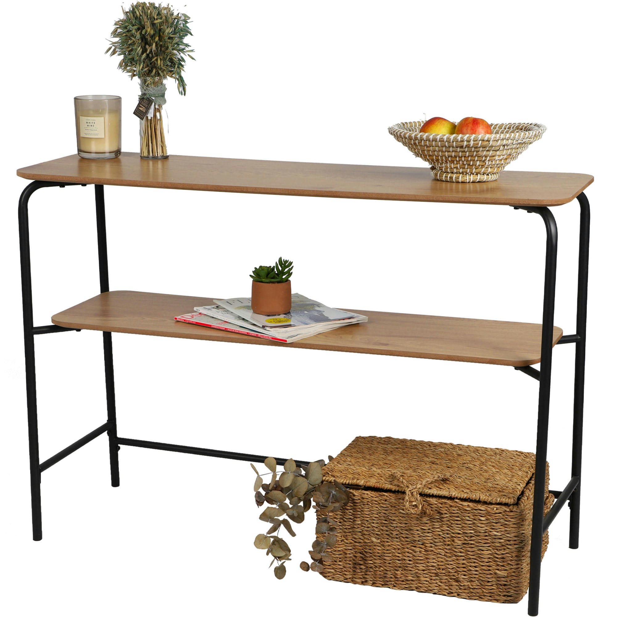 - Console en métal noir et 2 plateaux en bois - 110x35x78cm