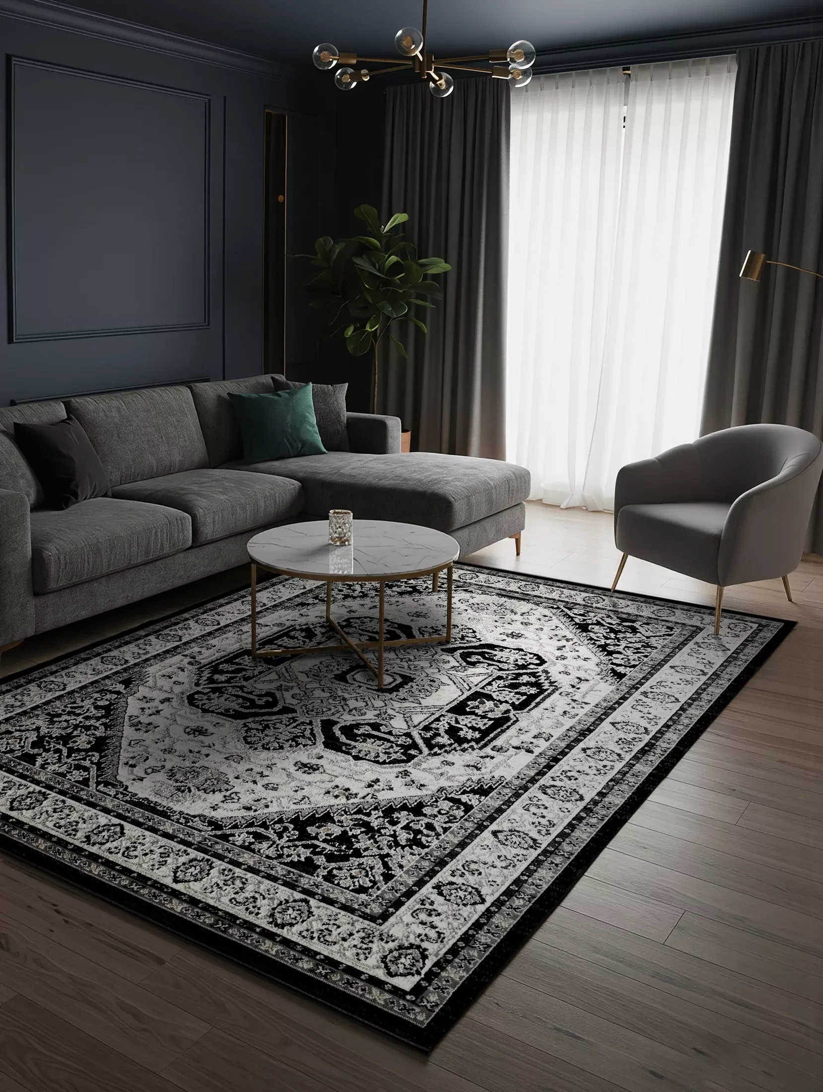 Dywan 80x150 cm czarno, kremowy w stylu orientalno-klasycznym ELORA 5