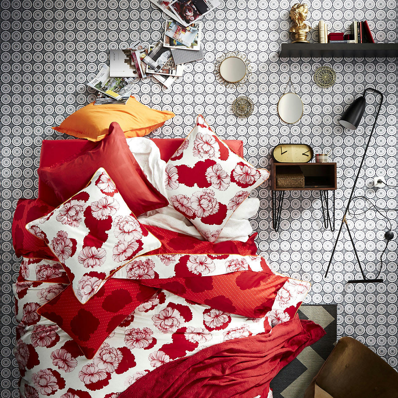 AMBIENTE - Housse de couette imprimée en satin de coton rouge 140x200