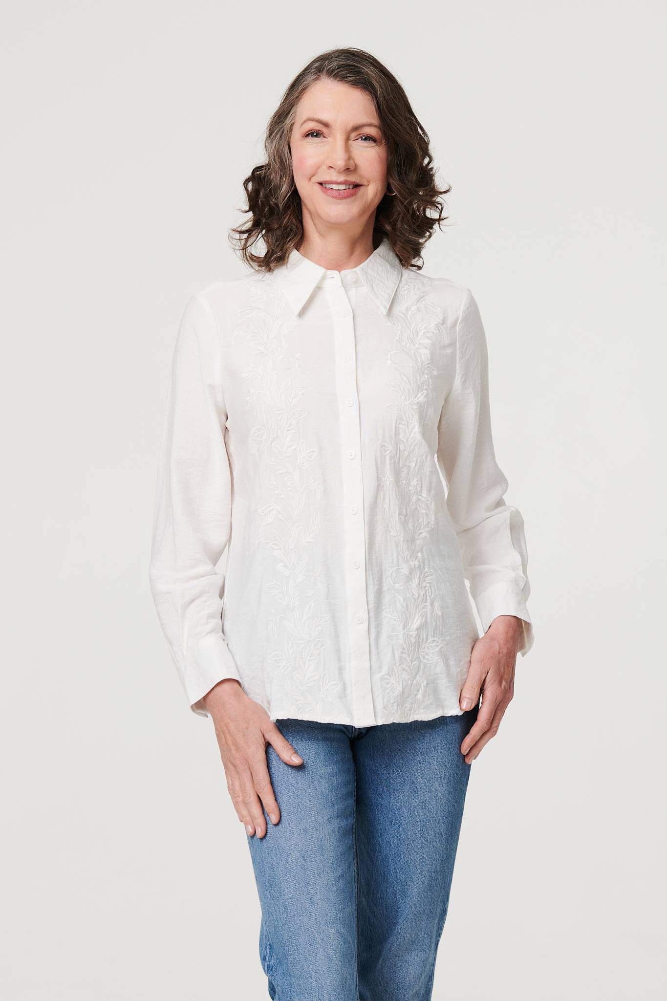 Izabel London Floral Embroidered Long Sleeve Shirt