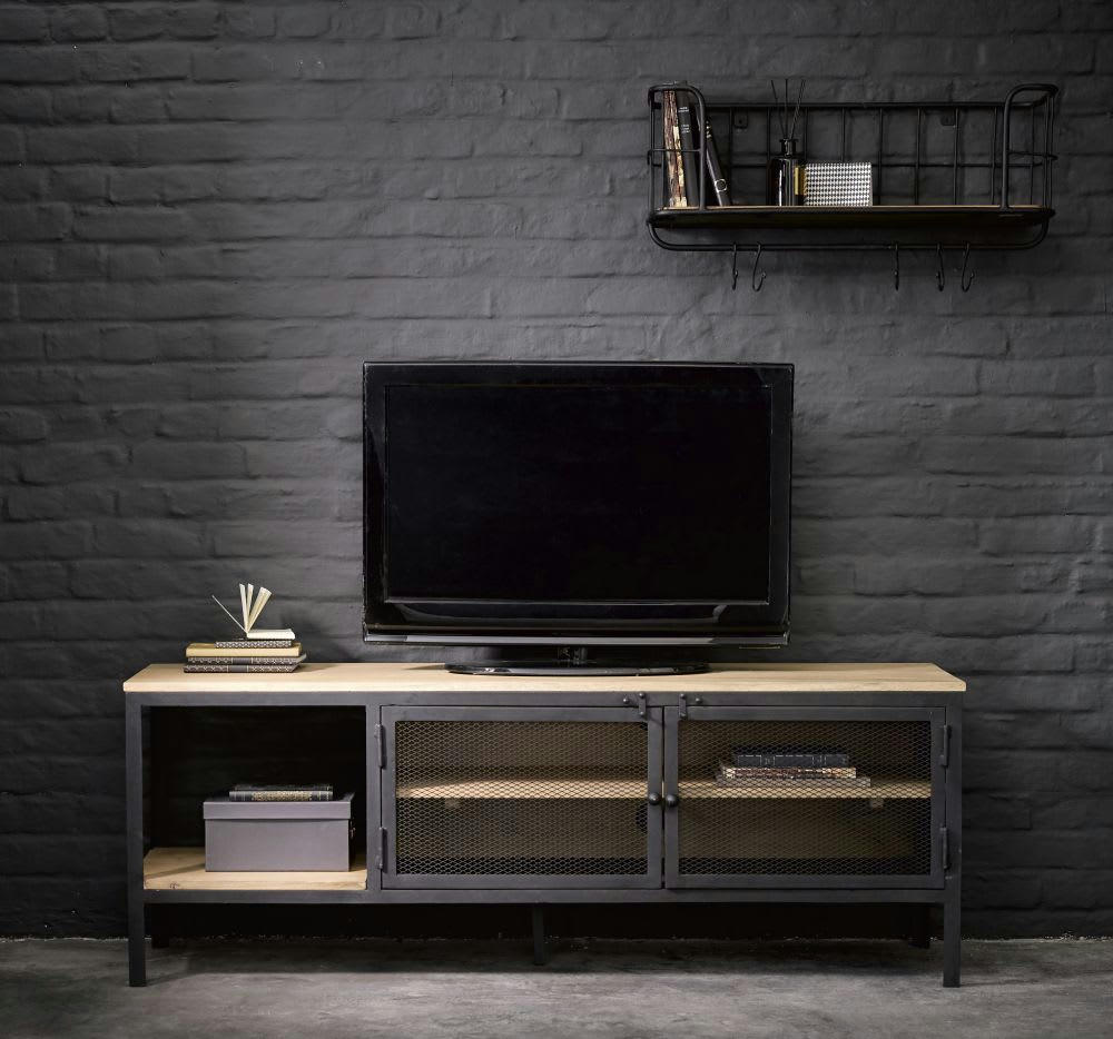 Madison - Étagère murale en métal noir et manguier