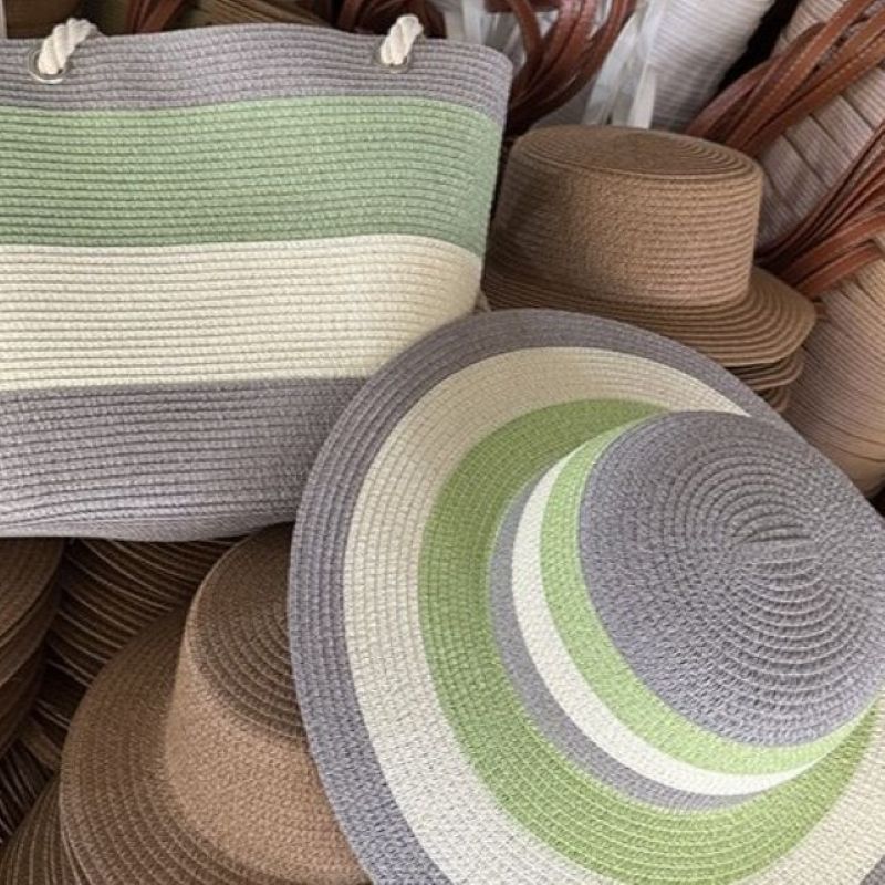PEACH ACCESSORIES Pastel Striped Sun Hat & Large Tote Bag Beach Set