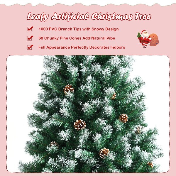 Gymax 6/7.5/9 FT Artificial Snow Flocked Christmas Tree Hinged Xmas