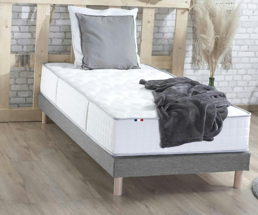 ENSEMBLE ODYSSEE - Ensemble matelas ressort mémoire forme sommier noir 90x190