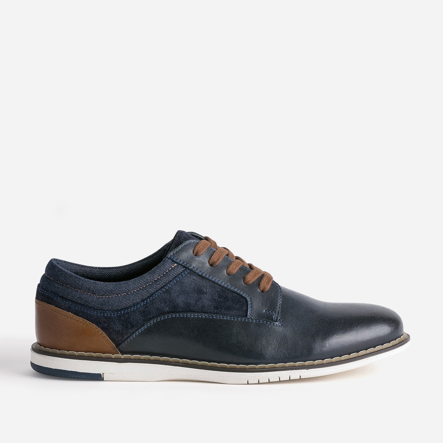 Derby confort marine mix cuir et textile