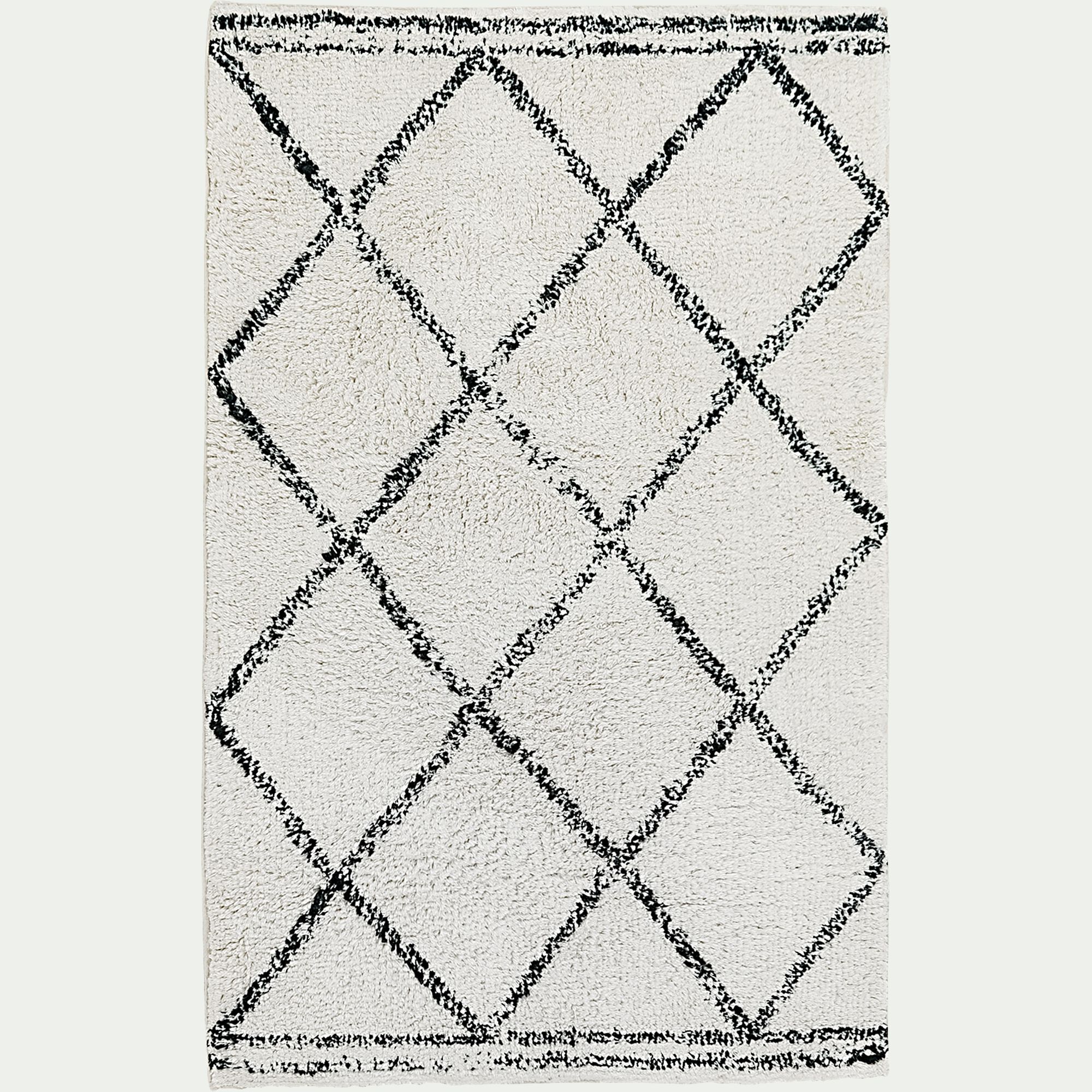 LOSANGE - Tapis en coton inspiration berbère en coton - écru et noir 70x110cm