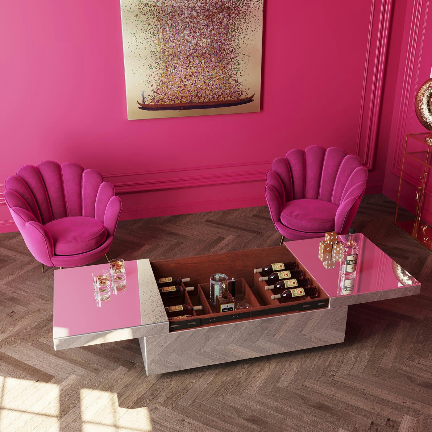 LUXURY - Table basse bar en verre miroir