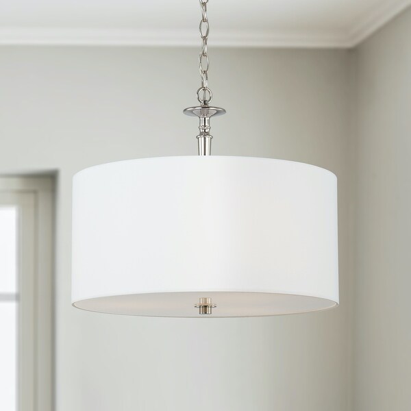 Abbie 3-light Drum Pendant w/ White Fabric Shade & White Glass DIffuser