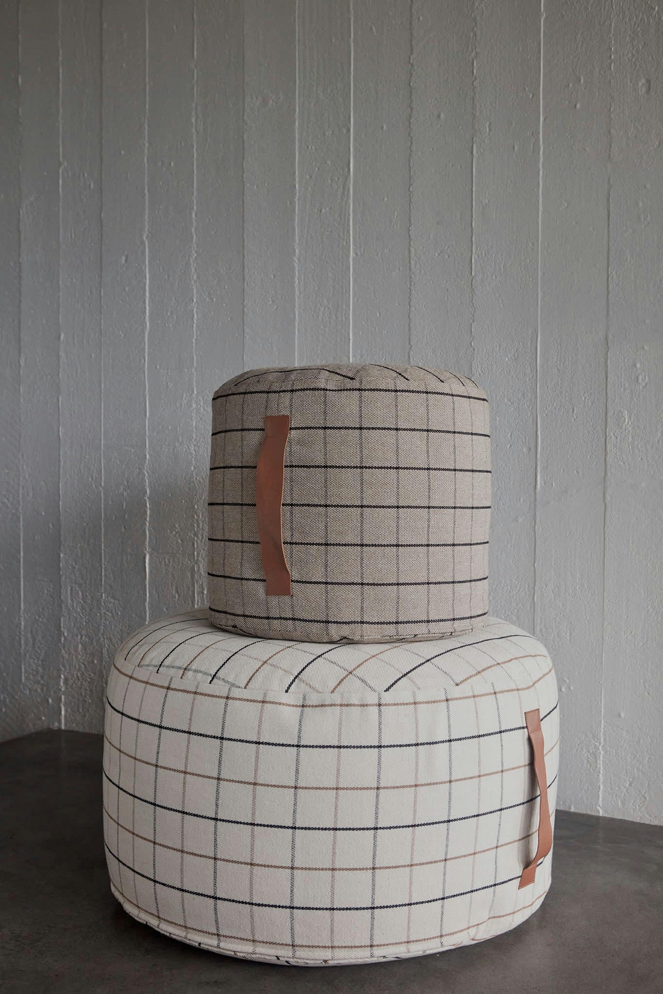 GRID - Pouf blanc 100% coton Ø65xH38cm