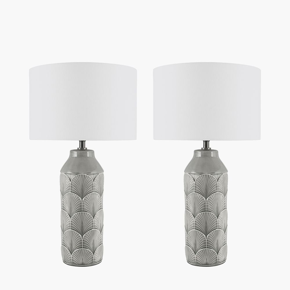 Ruma Set of 2 Bethan Embossed Grey Ceramic Table Lamp
